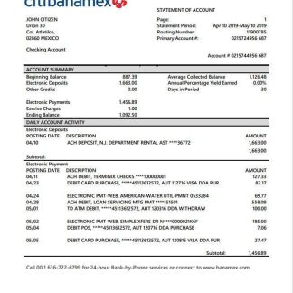 Mexico Citibanamex bank statement download template file