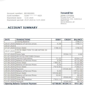 Mexico Inbursa Bank statement template in Word and PDF format, good for address prove download template file