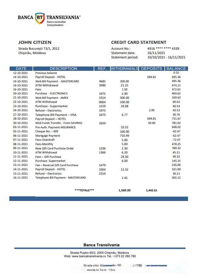 Moldova Banca Transilvania bank statement download template file