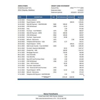 Moldova Banca Transilvania bank statement Excel and PDF template download template file