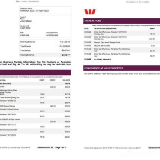 Australia Westpac Bank Statement 3 pages download template file