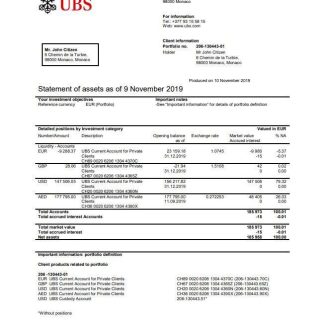 Monaco UBS bank statement download template file