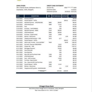 Mongolia Chinggis Khaan bank Excel and PDF template download template file
