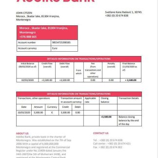 Montenegro Addiko Bank statement download template file