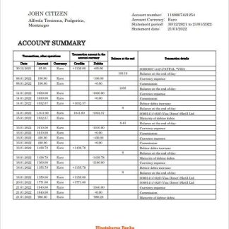 Montenegro Hipotekarna bank statement download template file