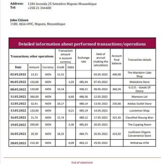Mozambique ABSA bank statement download template file