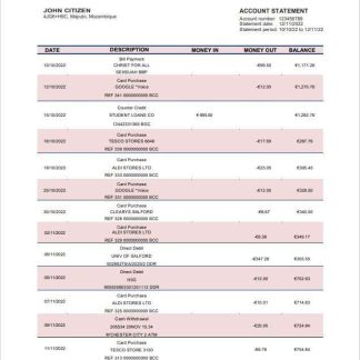 Mozambique Moza bank statement download template file