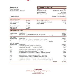 Myanmar Yoma bank statement Excel and PDF template download template file