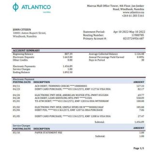 Namibia Atlantico bank statement download template file