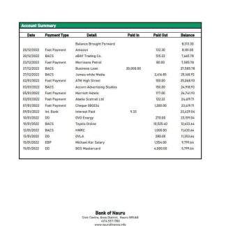 Nauru Bank of Nauru bank statement download template file