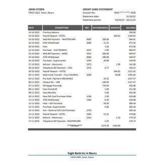 Nauru Eagle bank statement Excel and PDF template download template file