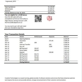 Netherlands (Holland) Crawford Technologies bank statement template in Word and PDF format download template file