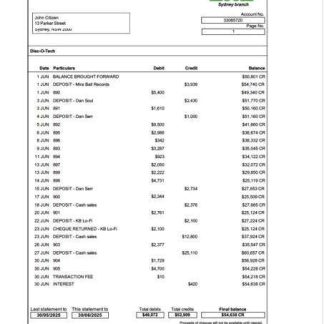 Australia ZNZ bank statement Word and PDF template download template file