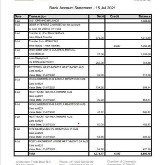Netherlands Amsterdam Trade Bank statement template in Word and PDF format download template file