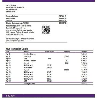 Netherlands SNS bank statement download template file