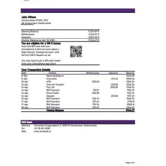 Netherlands SNS bank statement Excel and PDF template download template file