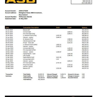 New Zealand ASB bank statement download template file