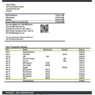 New Zealand Kiwibank statement download template file