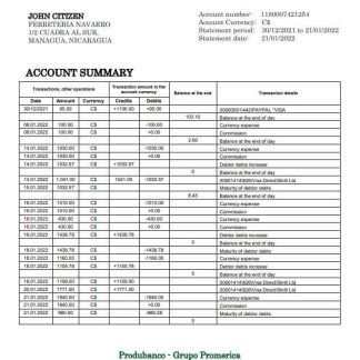 Nicaragua Banco de la Producci??n bank statement download template file