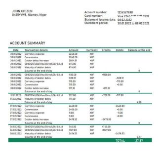 Niger Bank of Africa bank statement download template file
