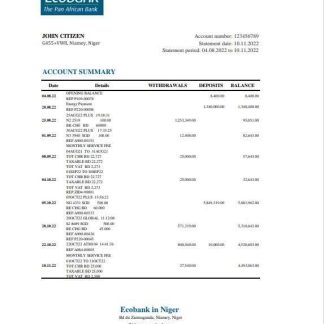Niger Ecobank bank statement Excel and PDF template download template file