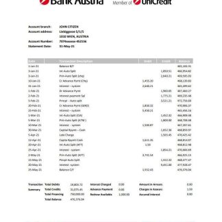 Austria Bank Austria bank statement easy to fill template in Excel and PDF format download template file