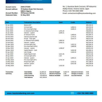 Nigeria Keystone Bank statement download template file