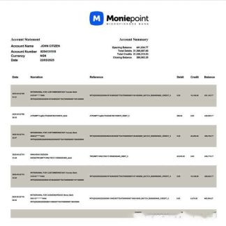 Nigeria Moniepoint Microfinance Bank account statement Word and PDF template download template file