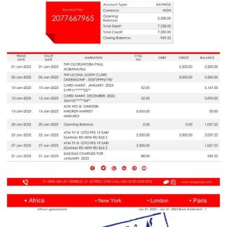 Nigeria UBA bank statement Word and PDF template, version 2 download template file