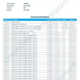 Nigeria Union Bank of Nigeria account statement Word and PDF template download template file