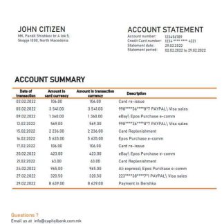 North Macedonia Capital Bank statement download template file