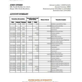 North Macedonia Stater Banka bank statement Excel and PDF template download template file