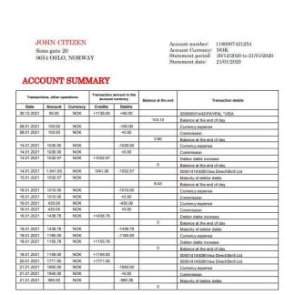 Norway Bank Norwegian AS download template file