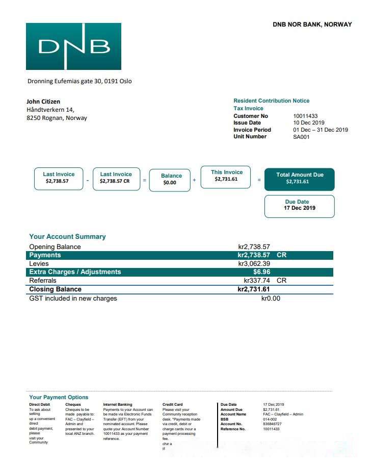 Norway DNB bank statement download template file