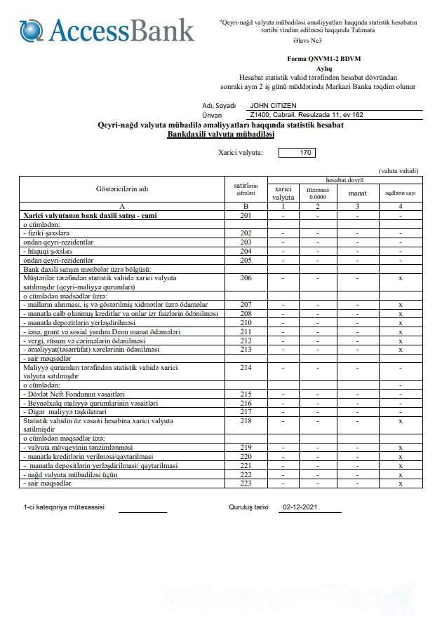 Azerbaijan Access Bank (azerbaijani) download template file