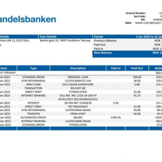 Norway Handelsbanken bank statement download template file