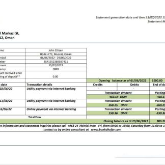 Oman Bank Dhofar bank statement download template file