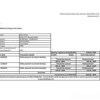 Oman Bank Dhofar bank statement Excel and PDF template download template file