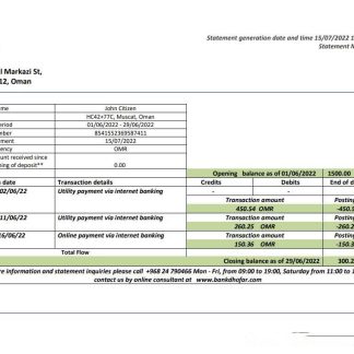 Oman Bank Dhofar bank statement template in Word and PDF format download template file