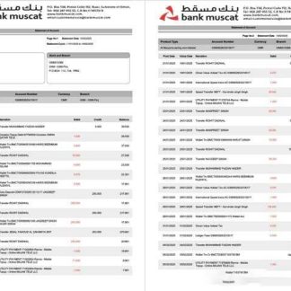 Oman Bank Muscat statement of account Word and PDF template, 2 pages download template file