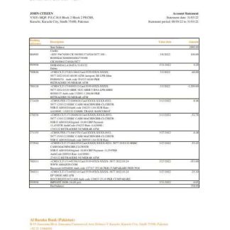 Pakistan Al Baraka bank statement Excel and PDF template download template file