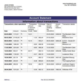 Pakistan Faysal bank statement template in Word and PDF format download template file