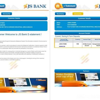 Pakistan JS bank e statement 3 pages download template file