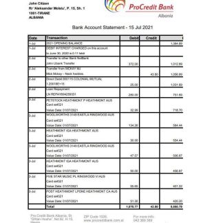 Albania ProCredit Bank in Excel format.pdf download template file