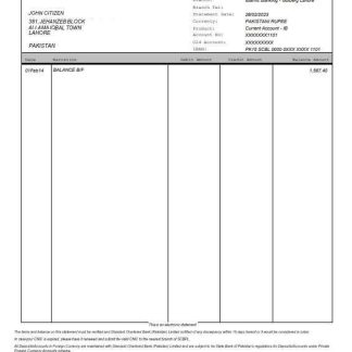 Pakistan Standard Chartered bank statement Word and PDF template download template file