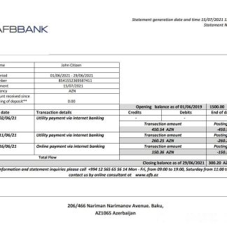 Azerbaijan Afbbank bank statement download template file