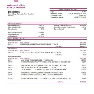 Palestine Bank of Palestine bank statement download template file