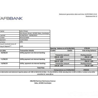 Azerbaijan Afbbank bank statement template in Excel and PDF format download template file