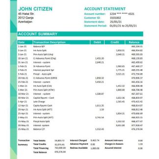 Azerbaijan Amrahbank bank statement easy to fill template in Excel and PDF format download template file