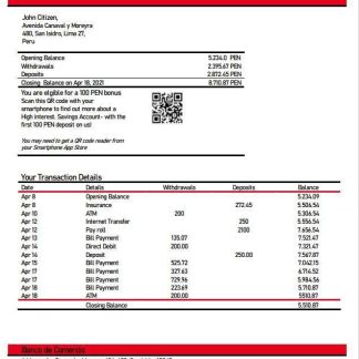 Peru Banco de Comercio bank statement download template file